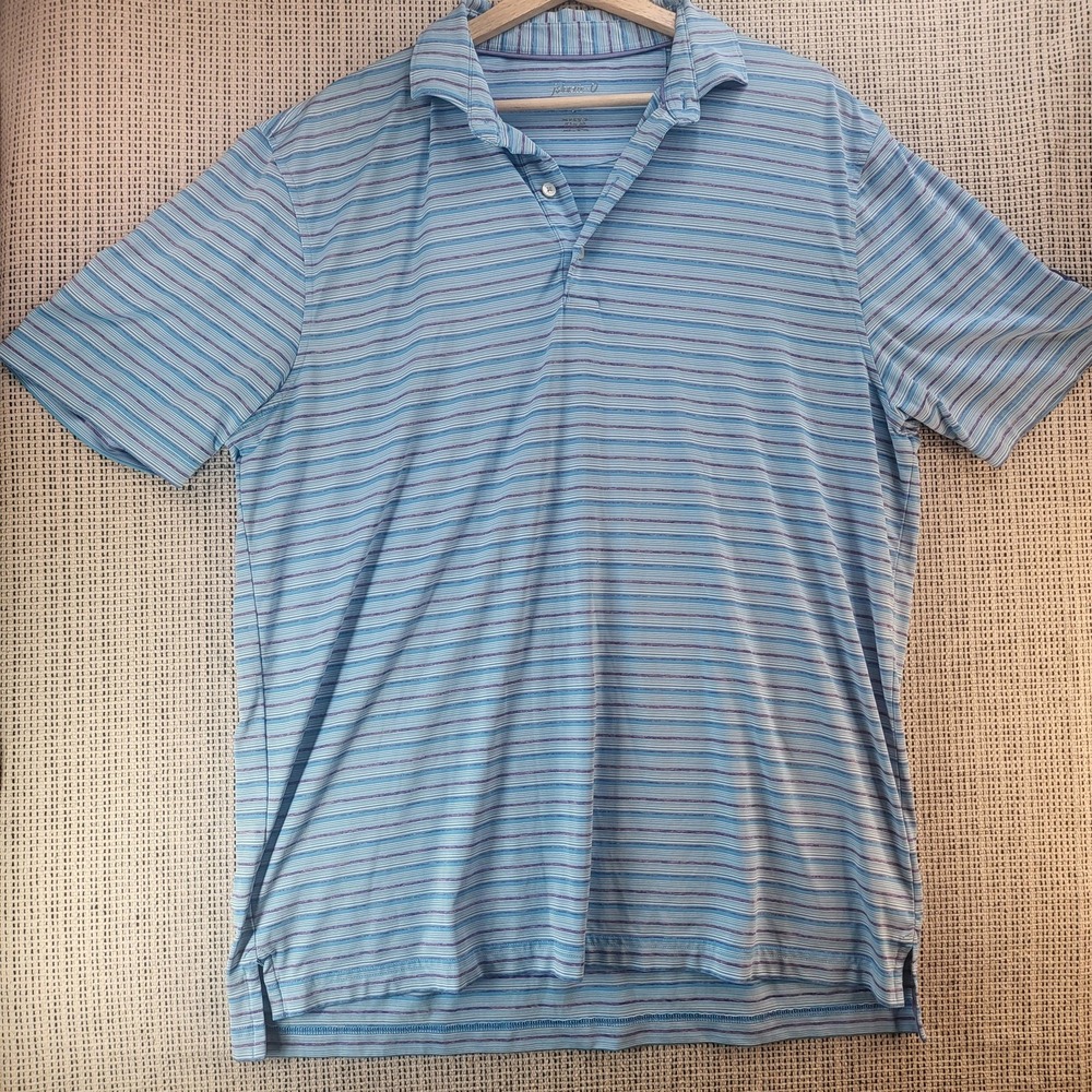 johnnie-O Polo Shirt Mens Large Blue Purple Striped Prep-Formance Golf